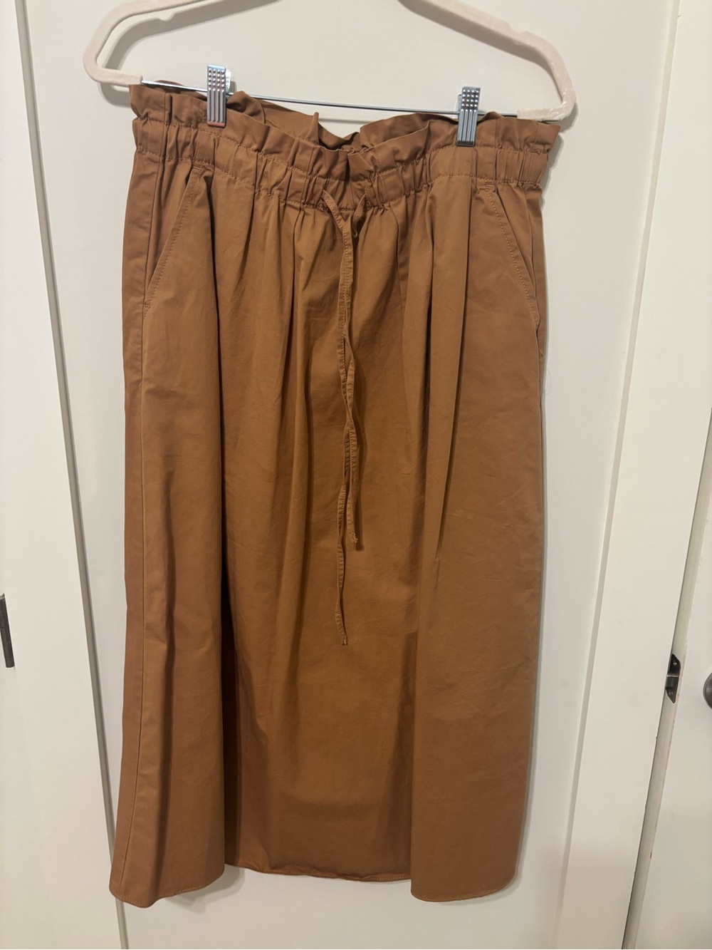 Women's Drawstring Paperbag Waist Midi Skirt in Brown